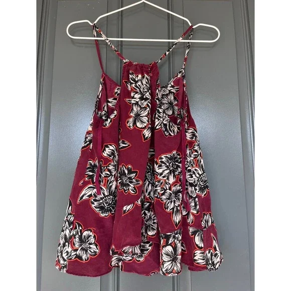 Maeve By Anthropologie Zebella Silk Floral Tank Top Size 6 Sleeveless Maroon - Picture 3 of 12